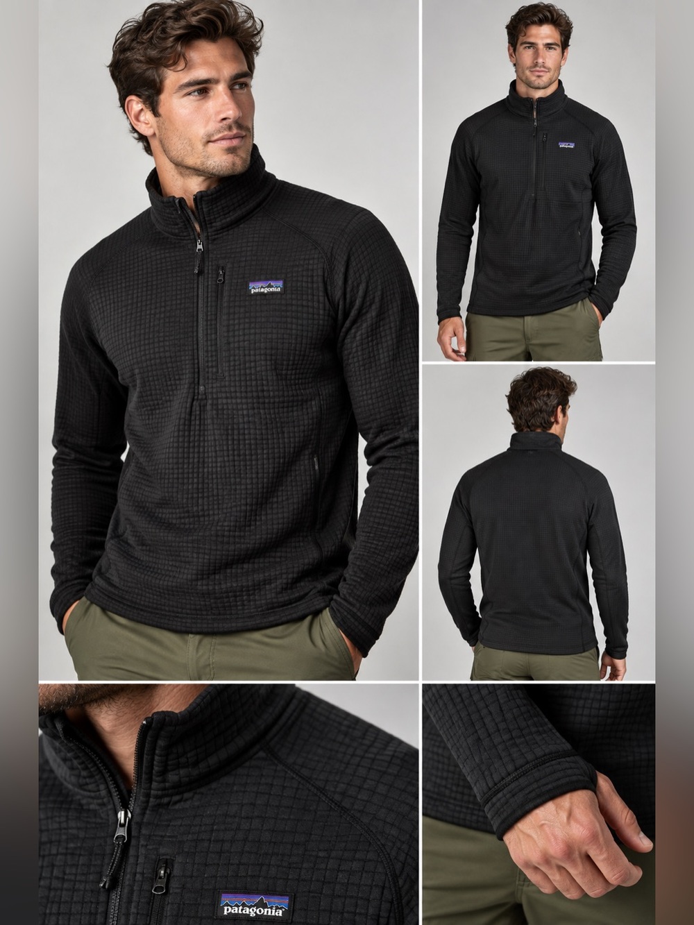 Patagonia Men’s R1 Pullover Black Small 1/4 Zip Polartec Power Grid Fleece 40110